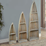 Sunset Trading Cottage 3 Piece Boat Shaped Freestanding Shelves | Driftwood Brown Solid Wood | Fully Assembled Nautical Display