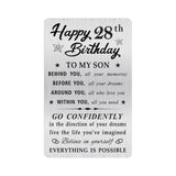 MOQIYXL 28th Birthday Card for Son, 28 Year Old Gifts for Son Engraved Wallet Card