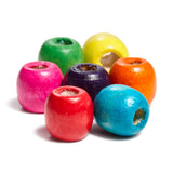 200 Multicolor Large Hole Macrame Wood Beads 17mm x 14mm Diameter Barrel, Big 8mm Hole