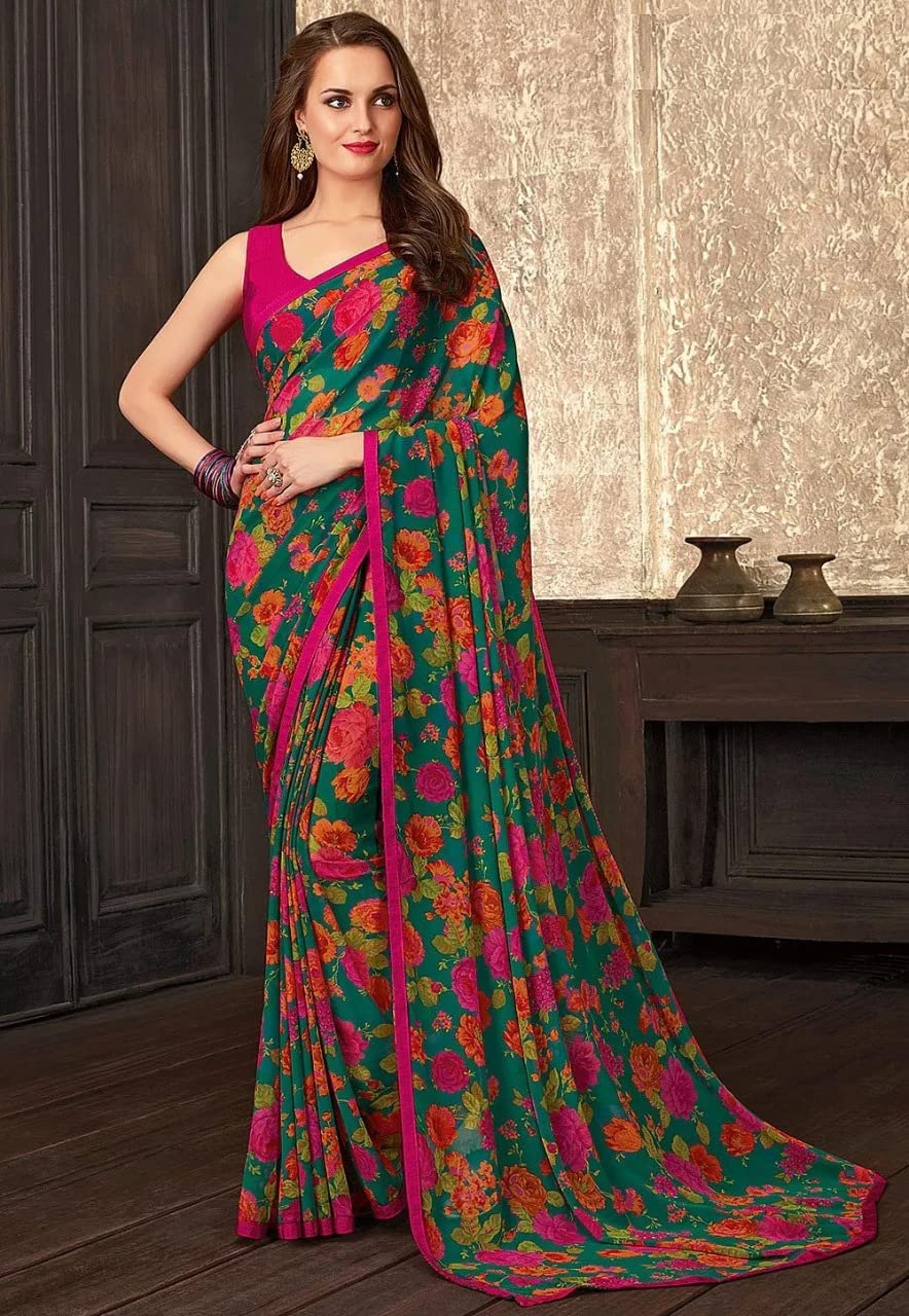Gosriki Women'S Printed Semi Georgette Saree With Blouse (Apne-Green-Go_Green),Green,,B0B1F2WVW2
