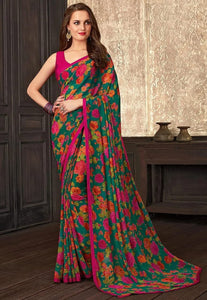 Gosriki Women'S Printed Semi Georgette Saree With Blouse (Apne-Green-Go_Green),Green,,B0B1F2WVW2