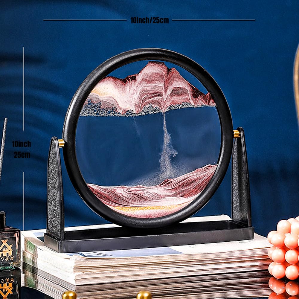 XIYUAN 10inch Moving Sand Art Picture 3D Deep Sea Sandscape in Liquid Moving Round Glass Flowing Sand Frame Large Desktop Sand A
