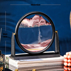 XIYUAN 10inch Moving Sand Art Picture 3D Deep Sea Sandscape in Liquid Moving Round Glass Flowing Sand Frame Large Desktop Sand A
