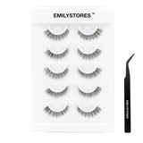 EMILYSTORES False Eyelashes, 5 Pairs Wispy Light Pre-Glued Self Adhesive Lashes with Applicator (DLP01)