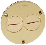 Hubbell Wiring Systems S3725 Brass Round Floor Box Duplex Screw Single Service Cover, 37/8 Diameter