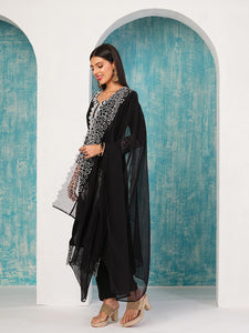 Gosriki Women'S Rayon Blend Straight Embroidered Kurta With Pant & Dupatta (Trp Black-Nb-Gs_S_Black_Small),Black,,B0D4J5B1TZ