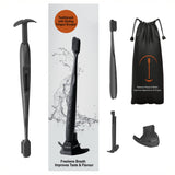 TOKII Toothbrush with Soft Bamboo Charcoal Bristles & Sliding Tongue Scraper Reduces Bad Breath | Improves Taste Buds | Waterpro