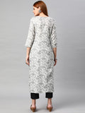 Anni Designer Women'S Cotton Blend Traditional Straight Printed Kurta And Pant Set (Amd 31-Grey_L_Grey_Large),Grey,L,Cotton Blend,Regular,Pants, Kurta