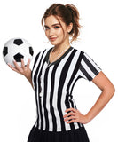 ChinFun Official Referee Shirts Women's Ref V-Neck Black and White Stripe Umpire Jersey Costume for Basketball Football M