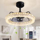 CROSSIO Crystal Ceiling Fan with Lights and Remote Control, 20'' Low Profile Flush Mount Ceiling Fan, 6 Speeds, 3000-6000K Dimma
