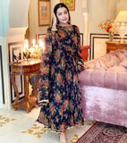 Anni Designer Women'S Georgette Anarkali Printed Kurta With Pant & Dupatta (Atasi Blue_Xxl_Dark Blue_Xx-Large),Dark Blue,2XL,Georgette,Anarkali,Dupatta