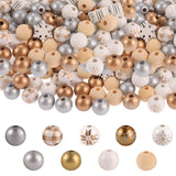 210 Pcs Golden Wood Beads Winter Gold Silver White Snowflake Wooden Craft Beads Bulk for Xmas DIY Garland Necklace Bracelet Jewe