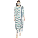 Anni Designer Women'S Cotton Straight Kurta With Palazzo & Dupatta (Jaipuri Sea Green_Gsk_S_Sea Green_Small),Sea Green,S