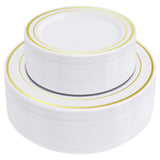 SETUP [100 Piece] Combo Gold Trim Plastic Plates - Premium Heavy-Duty 50 Disposable 10.25 Dinner Party Plates and 50 Disposable 