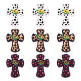 FASHEWELRY 9Pcs Silicone Cross Focal Beads Flower Printed Cross Shaped Silicone Rubber Beads for Beaded Pen Keychain Making