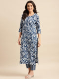 Gosriki Women'S Cotton Blend Printed Straight Kurta With Pant (Vishu Blue-Nwg-Gs_L_Blue_Large),Blue,,B0CBPQDW25