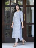 Gosriki Women'S Cotton Blend Straight Printed Kurta With Pant (Kavi Grey-Cmd-Gs_M_Grey_Medium),Grey,,B0C6GX4C5Y