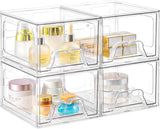 KOKOIN Stackable Makeup Organizer Storage Drawers Set of 4, Clear Plastic Organizer Bins for Beauty Supplies,Ideal for Vanity, B