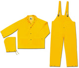 MCR Safety 2003M Classic PVC/Polyester 3-Piece Rainsuit with Attached Hood, Yellow, Medium