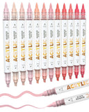 Guangna 12 Pink Skin Dual Tip Acrylic Paint Markers, Brush Tip & Chisel Tip Acrylic Paint Pens for Rock, Wood, Glass, Paper, Col