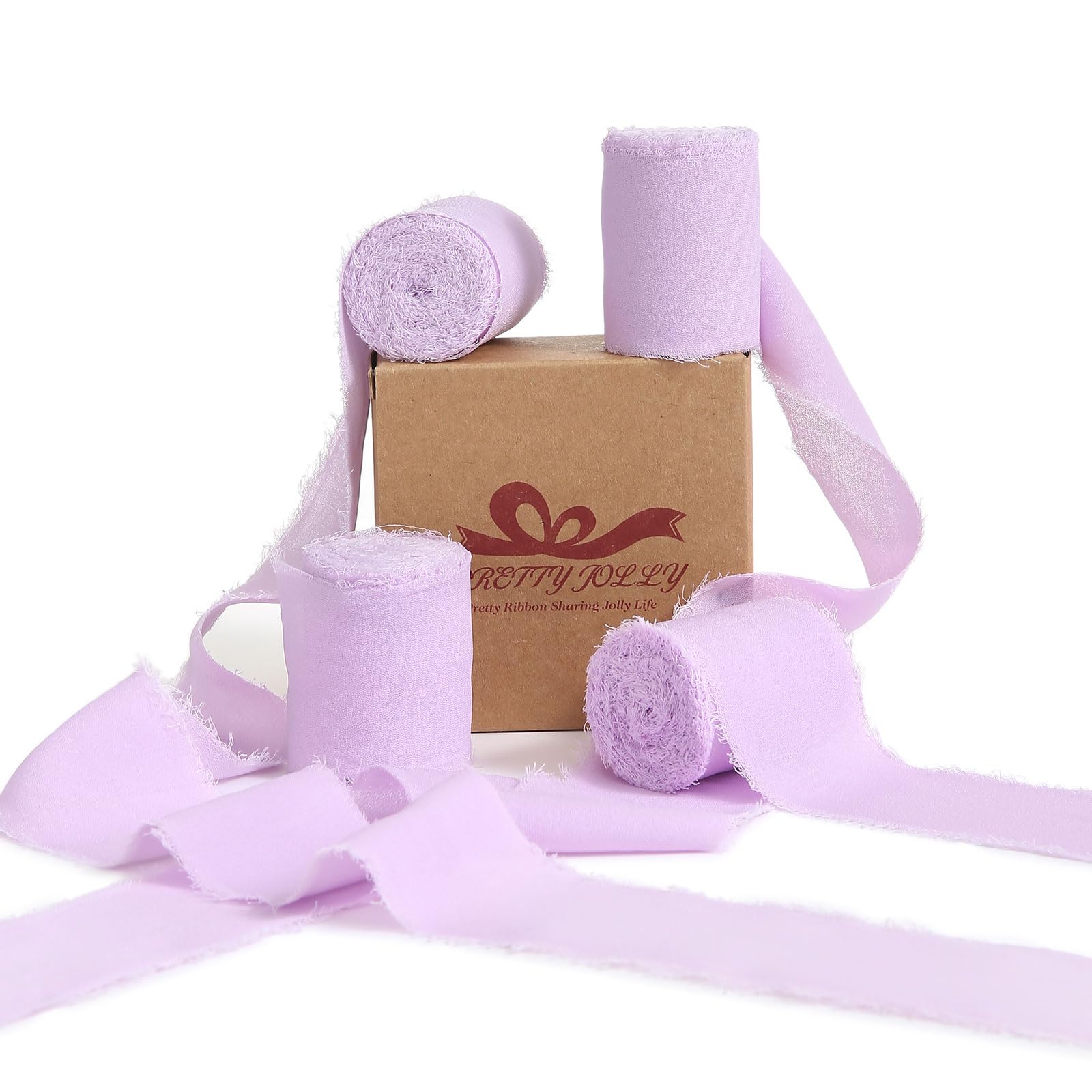 Pretty Jolly Purple Chiffon Ribbon for Gift Wrapping 4 Rolls 2 Inch x 5Yd Silk Ribbons Handmade Fringe Fabric Ribbon for Flower 