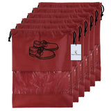 Heart Home Shoe Cover/String Bag Organizer|Shoe Print & Non Woven Material|Transparent Window|Size 43 X 30 Cm Pack Of 6 (Maroon)