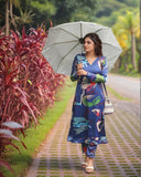 Anni Designer Women'S Rayon Viscose Straight Printed Kurta With Pant (Barish Blue-Vks02_Xl_Blue_X-Large),Blue,XL,,,