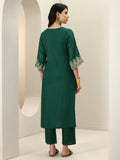 Libas Womens Woven Design Viscose Straight Kurta With Trousers Green 2Xl 400525