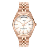 Timex Legacy Analog Watch For Women With White Round Dial & Rose Gold Stainless Steel Bracelet Band Water Resistant Women'S Wris