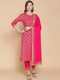 Anni Designer Women'S Straight Cotton Kurta With Palazzo & Dupatta (Navlik-Beige-001_M_Beige_Medium),Multicolour,M,Cotton,Straight,Dupatta, Palazzo