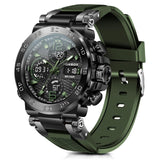 Lige Stylish Men'S Sports Outdoor Waterproof Military Watch Date Multi Function Tactics Led Alarm Green Dial Stopwatch Analog Di
