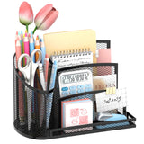 SUPEASY Desk Organizer with 3 Compartment Pen Holder, 3-Slot Mail Organizer and Flower Tube, Metal Mesh Bill Organizer for Penci