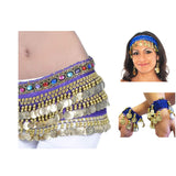 Vritraz WomenS Velvet Belly Dance Hip Scarf Waistband Belt Colors Beads And Golded Coins (Royalblue, Pack Of 3)