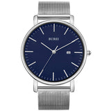 Burei Men'S Watch Ultra Thin Quartz Analog Wrist Watch Date Calendar Stainless Steel Mesh Band