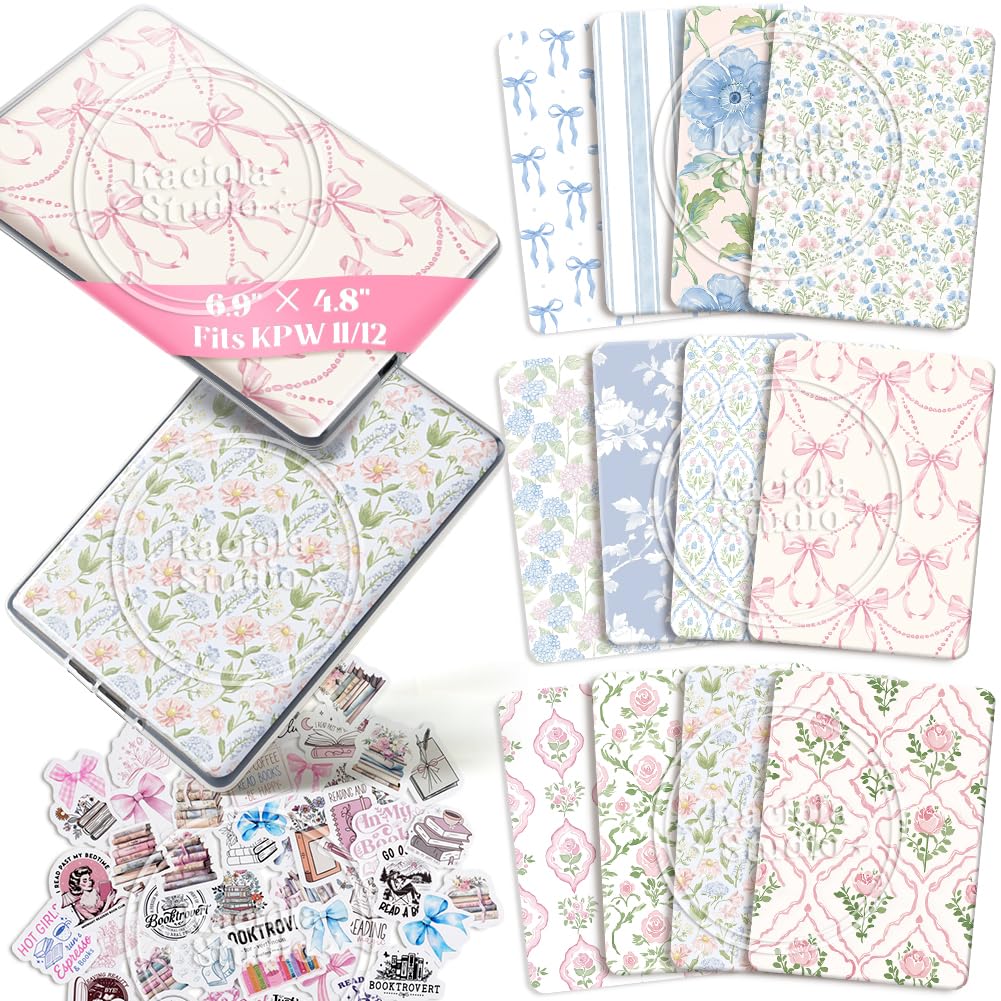 Kaciola 12PCS Inserts Cardstock for E-Reader Clear Case with 50PCS Scrapbook Stickers for Insert, 6.9x4.8 Vintage Flower Theme B