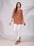 Smowkly Ethnic Kurta || Printed Cotton Kurta || Womens Casual Wear || Colorful Traditional Top || Comfortable Womens Fashion || Stylish Ethnic Clothing (1446_Red_Xl)