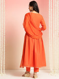 Anni Designer Women'S Rayon Blend Embroidered Anarkali Kurta With Pant & Dupatta (Sharvali Orange_Xxl_Orange_Xx-Large),Orange,2XL,Rayon,Anarkali,