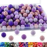 Lovyomi 150pcs 15mm Silicone Beads for Keychain Making Mix Color Round Beads for Pens and Bracelet Crafts(Purple)