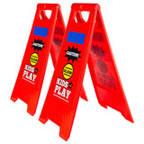 2 Pack Caution Kids at Play Safety Signs - Slow Down Children Playing Sign for Street - Reflective, Double-Sided, Bright Red, Fo