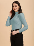 Wedani Women'S Casual Solid Top Mock Neck With Regular Puff Long Sleeve Top (Medium Grey),Grey,M,Polyester,Regular,