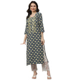 Gosriki Women'S Cotton Blend Printed & Embroidered Straight Kurta (Ladai Blue-Gs_S_Blue_Small),Blue,,B0CQHCKW54
