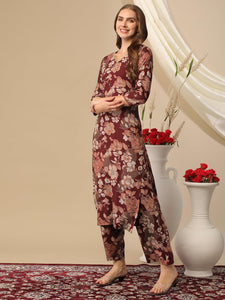Gosriki Women'S Cotton Blend Straight Printed Kurta With Pant (Waqt Wine-Nh-Gs_S_Wine_Small),Wine,,B0D2NC2VNZ