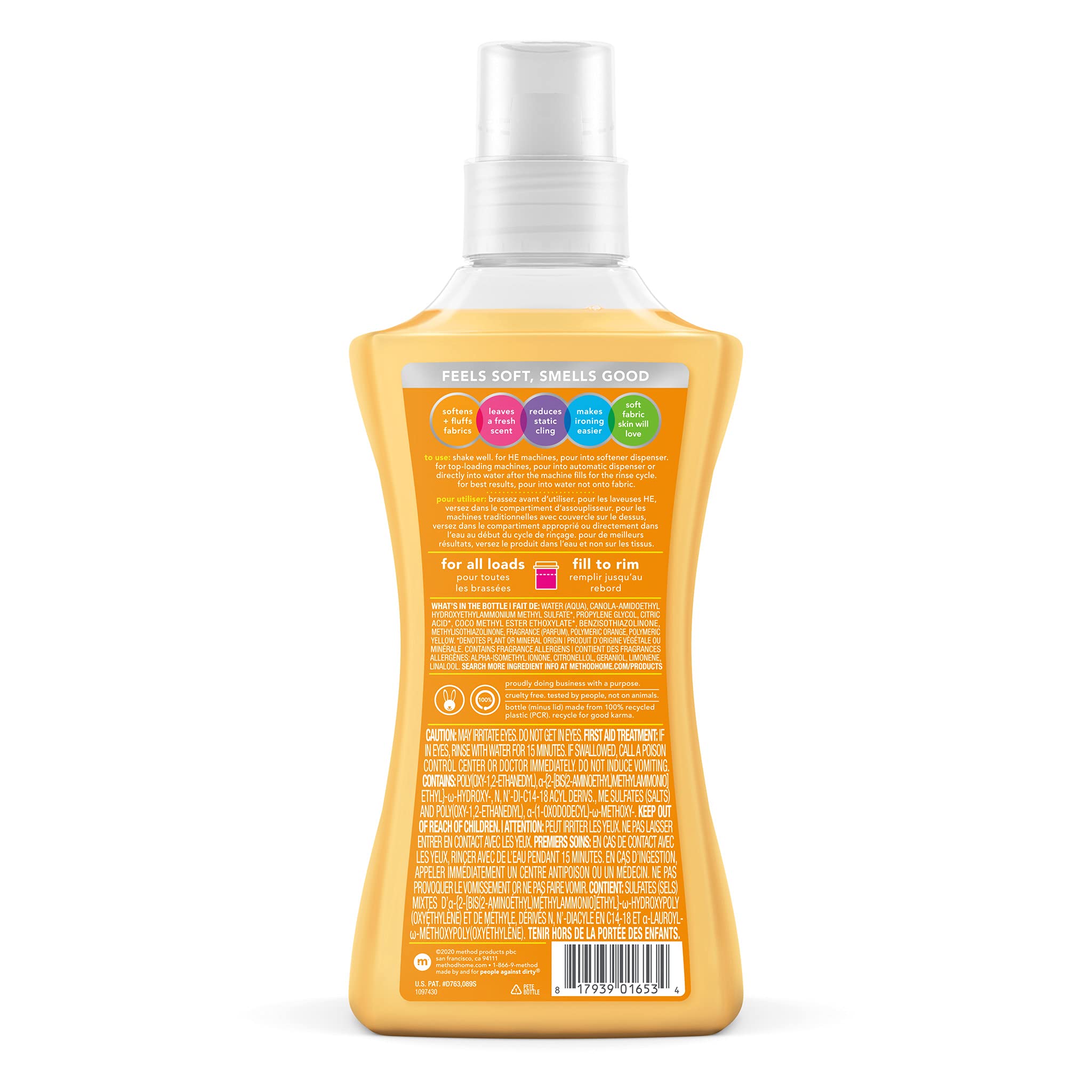 Method Fabric Softener, Ginger Mango, 535 Ounces, 45 Loads, 4 Pack, Packaging May Vary