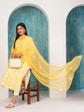 Anni Designer Women'S Cotton Blend Straight Printed Kurta With Pant & Dupatta (Mei Yellow-Nd_L_Yellow_Large),Yellow,L,,,