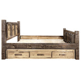 Montana Woodworks Homestead Collection Twin Storage Bed With Laser Engraved Bear Design, Stain & Clear Lacquer Finish