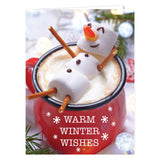 Cocoa Snowman Holiday Card Pack / 25 Winter Wishes Cards Set/Hot Chocolate Marshmallows Design With Inside Verse / 4 5/8 x 6 1/