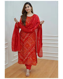 Gosriki Women'S Rayon Blend Straight Bandhani Printed Kurta With Pant & Dupatta (Nagwar Red-Gs_Xxl_Red_Xx-Large),Red,2,B0DFY317ZV