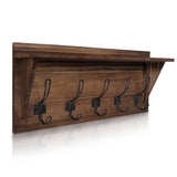 HBCY Creations Rustic Brown Solid Wood Wall Mounted Coat Rack with Shelf, 5 Hooks, 24 Long Kitchen, Mudroom, Entryway, Bathro