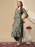 Gosriki Women'S Cotton Blend Straight Printed Kurta With Palazzo (Kanjirang Green-Nh-Gs_S_Green_Small),Green,,B0D2NF1QGX