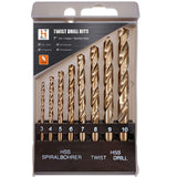 Hymnorq 8-Piece M35 Cobalt Steel Drill Bit Set (3mm-10mm), Dual Twist Flute, Bronze Finish, 135 Split Point, with Plastic Index 